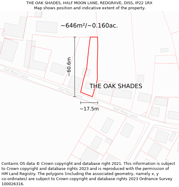 THE OAK SHADES, HALF MOON LANE, REDGRAVE, DISS, IP22 1RX: Plot and title map
