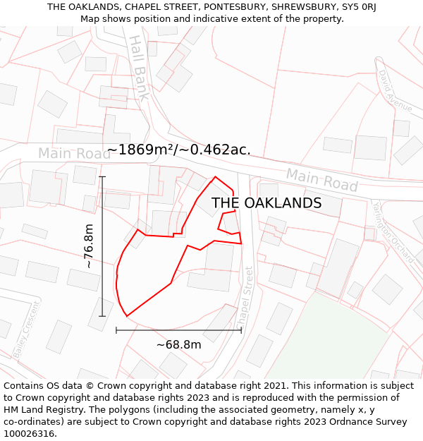 THE OAKLANDS, CHAPEL STREET, PONTESBURY, SHREWSBURY, SY5 0RJ: Plot and title map