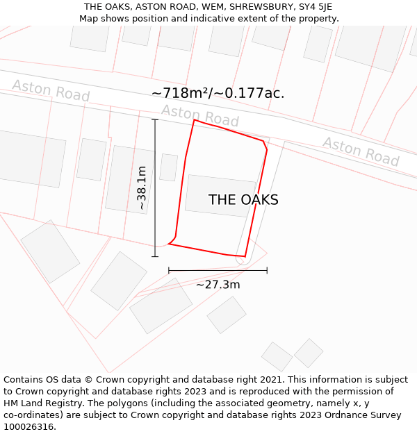 THE OAKS, ASTON ROAD, WEM, SHREWSBURY, SY4 5JE: Plot and title map