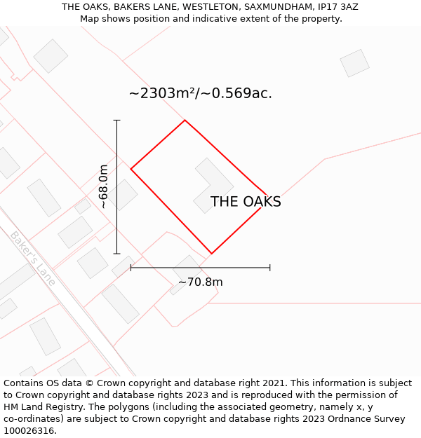 THE OAKS, BAKERS LANE, WESTLETON, SAXMUNDHAM, IP17 3AZ: Plot and title map