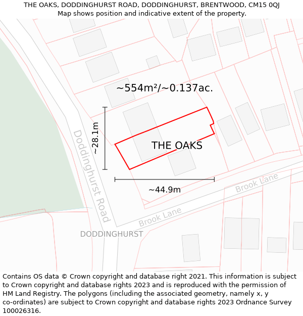 THE OAKS, DODDINGHURST ROAD, DODDINGHURST, BRENTWOOD, CM15 0QJ: Plot and title map