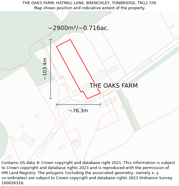 THE OAKS FARM, HATMILL LANE, BRENCHLEY, TONBRIDGE, TN12 7AE: Plot and title map