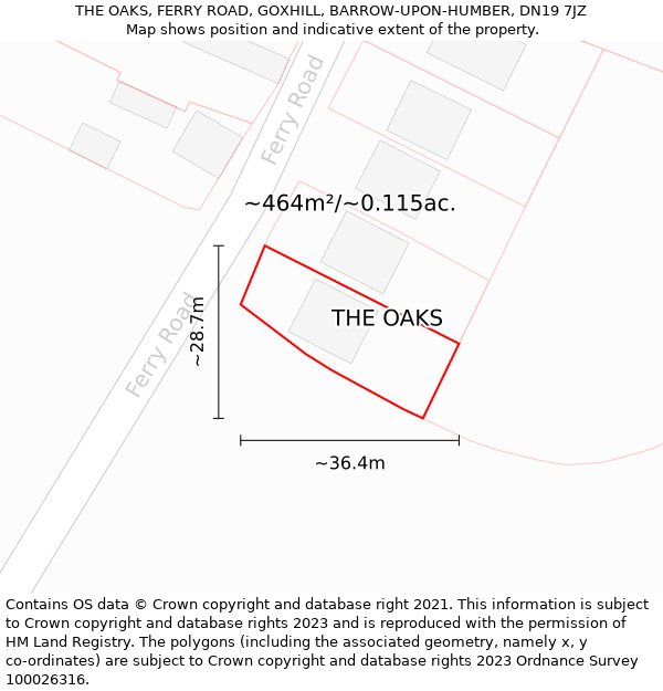 THE OAKS, FERRY ROAD, GOXHILL, BARROW-UPON-HUMBER, DN19 7JZ: Plot and title map