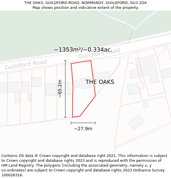 THE OAKS, GUILDFORD ROAD, NORMANDY, GUILDFORD, GU3 2DA: Plot and title map