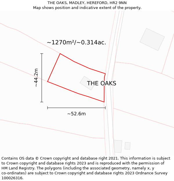 THE OAKS, MADLEY, HEREFORD, HR2 9NN: Plot and title map
