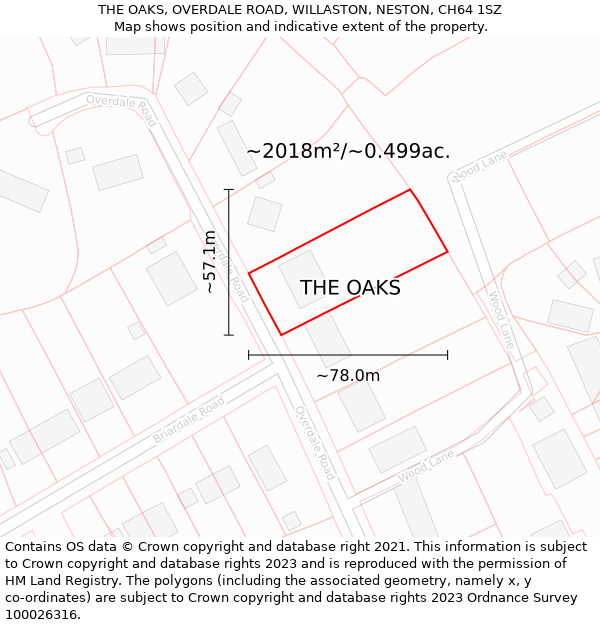 THE OAKS, OVERDALE ROAD, WILLASTON, NESTON, CH64 1SZ: Plot and title map