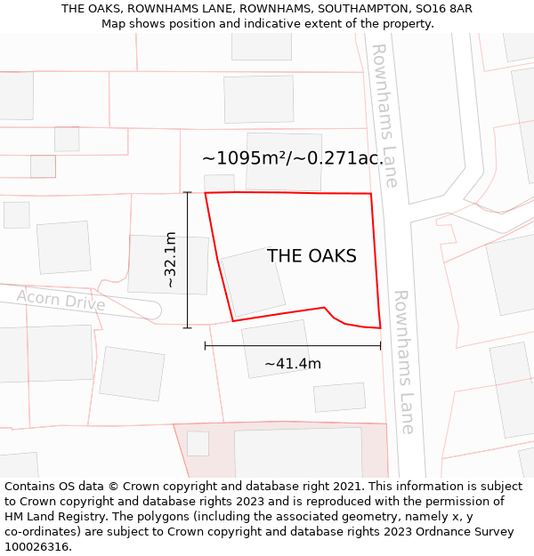 THE OAKS, ROWNHAMS LANE, ROWNHAMS, SOUTHAMPTON, SO16 8AR: Plot and title map