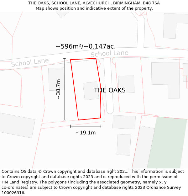 THE OAKS, SCHOOL LANE, ALVECHURCH, BIRMINGHAM, B48 7SA: Plot and title map