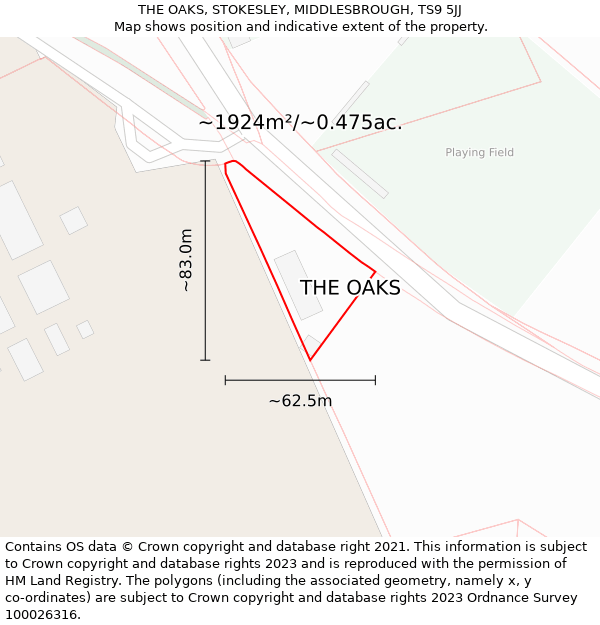 THE OAKS, STOKESLEY, MIDDLESBROUGH, TS9 5JJ: Plot and title map