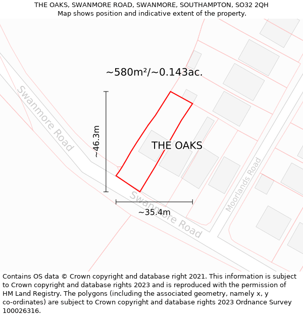 THE OAKS, SWANMORE ROAD, SWANMORE, SOUTHAMPTON, SO32 2QH: Plot and title map