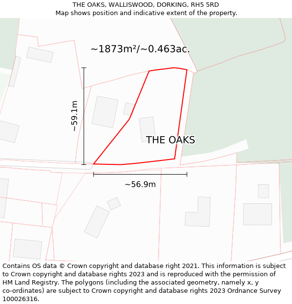 THE OAKS, WALLISWOOD, DORKING, RH5 5RD: Plot and title map