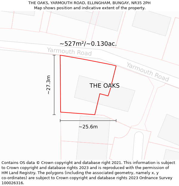 THE OAKS, YARMOUTH ROAD, ELLINGHAM, BUNGAY, NR35 2PH: Plot and title map