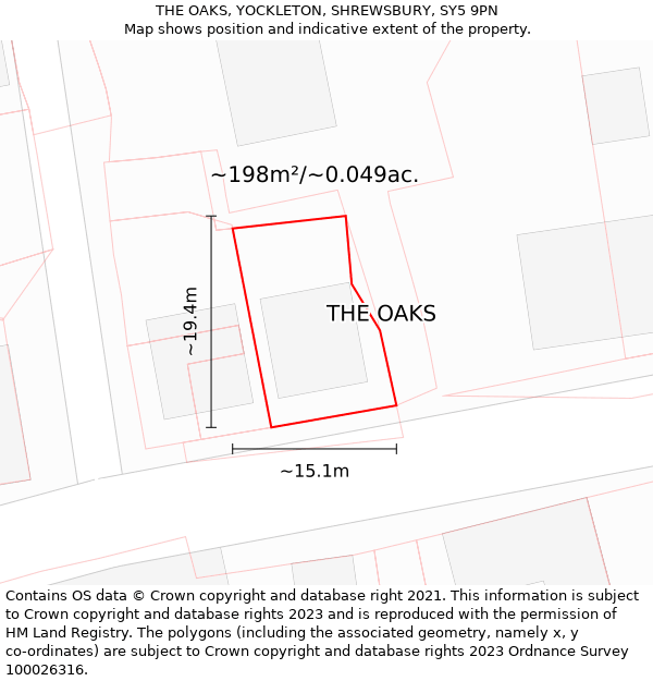 THE OAKS, YOCKLETON, SHREWSBURY, SY5 9PN: Plot and title map