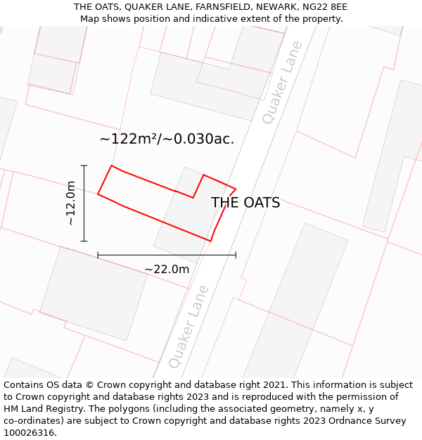THE OATS, QUAKER LANE, FARNSFIELD, NEWARK, NG22 8EE: Plot and title map