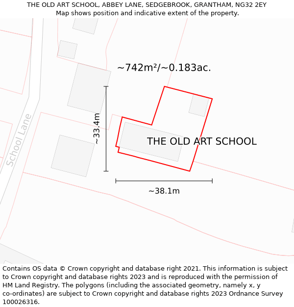 THE OLD ART SCHOOL, ABBEY LANE, SEDGEBROOK, GRANTHAM, NG32 2EY: Plot and title map