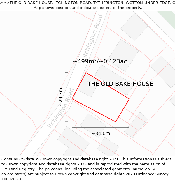 THE OLD BAKE HOUSE, ITCHINGTON ROAD, TYTHERINGTON, WOTTON-UNDER-EDGE, GL12 8QE: Plot and title map