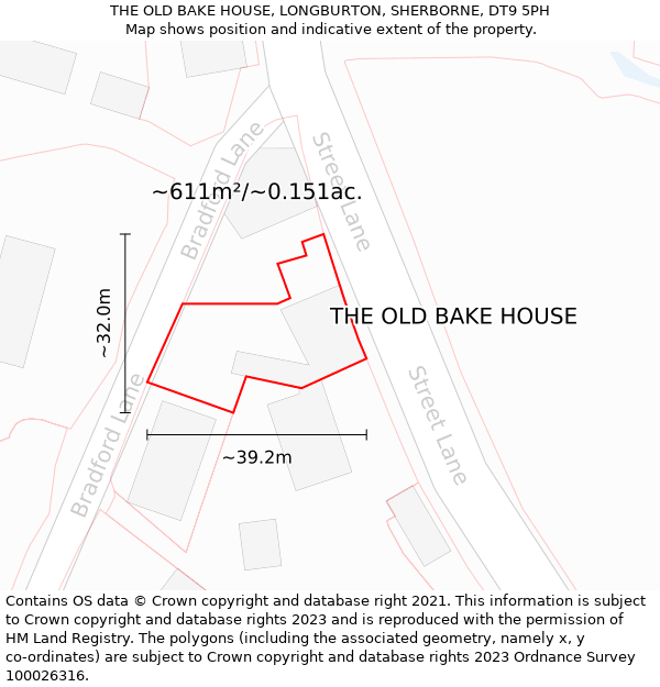 THE OLD BAKE HOUSE, LONGBURTON, SHERBORNE, DT9 5PH: Plot and title map