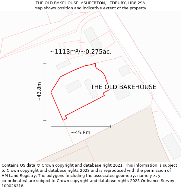 THE OLD BAKEHOUSE, ASHPERTON, LEDBURY, HR8 2SA: Plot and title map