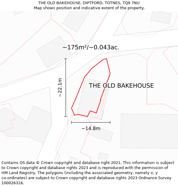 THE OLD BAKEHOUSE, DIPTFORD, TOTNES, TQ9 7NU: Plot and title map