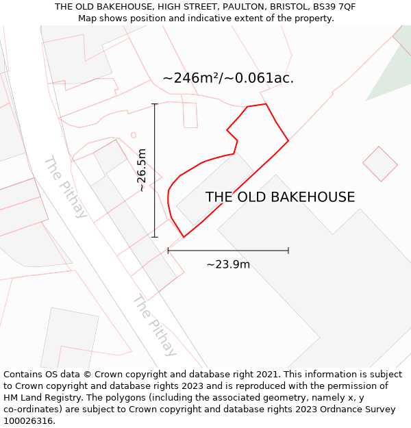 THE OLD BAKEHOUSE, HIGH STREET, PAULTON, BRISTOL, BS39 7QF: Plot and title map