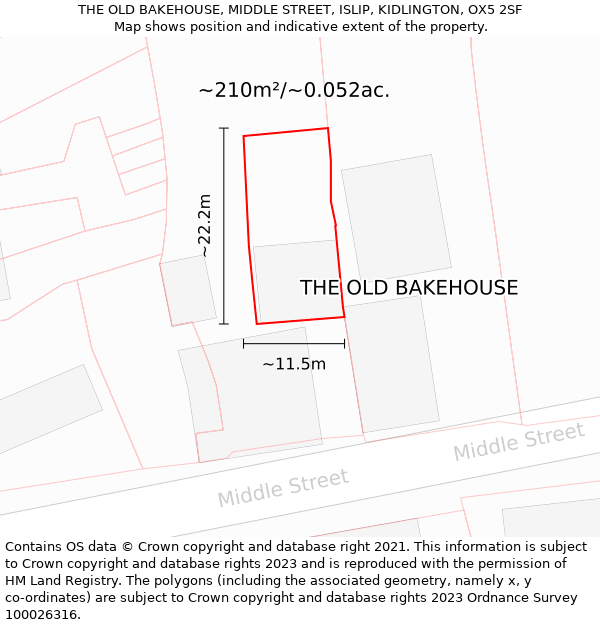 THE OLD BAKEHOUSE, MIDDLE STREET, ISLIP, KIDLINGTON, OX5 2SF: Plot and title map