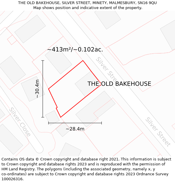 THE OLD BAKEHOUSE, SILVER STREET, MINETY, MALMESBURY, SN16 9QU: Plot and title map