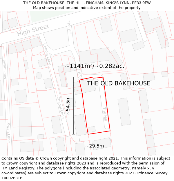 THE OLD BAKEHOUSE, THE HILL, FINCHAM, KING'S LYNN, PE33 9EW: Plot and title map