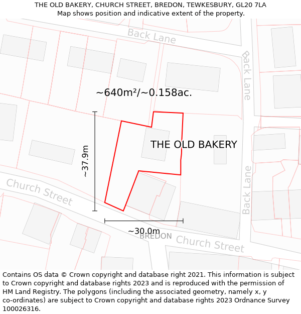 THE OLD BAKERY, CHURCH STREET, BREDON, TEWKESBURY, GL20 7LA: Plot and title map