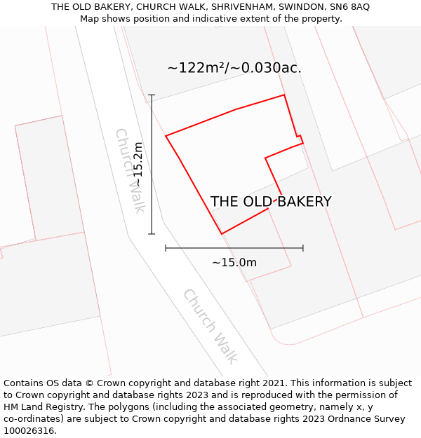 THE OLD BAKERY, CHURCH WALK, SHRIVENHAM, SWINDON, SN6 8AQ: Plot and title map
