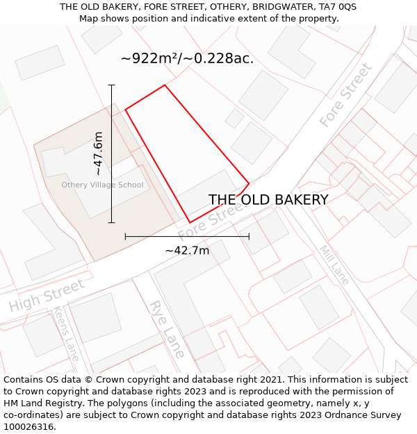 THE OLD BAKERY, FORE STREET, OTHERY, BRIDGWATER, TA7 0QS: Plot and title map