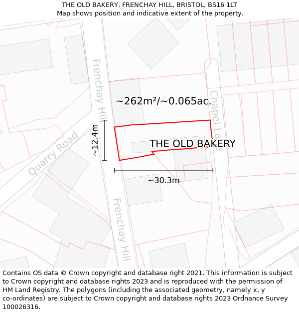 THE OLD BAKERY, FRENCHAY HILL, BRISTOL, BS16 1LT: Plot and title map