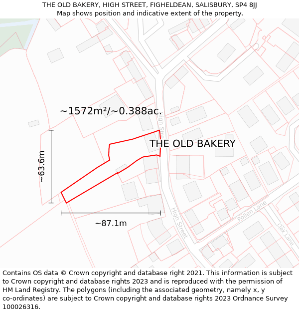 THE OLD BAKERY, HIGH STREET, FIGHELDEAN, SALISBURY, SP4 8JJ: Plot and title map