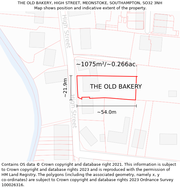 THE OLD BAKERY, HIGH STREET, MEONSTOKE, SOUTHAMPTON, SO32 3NH: Plot and title map