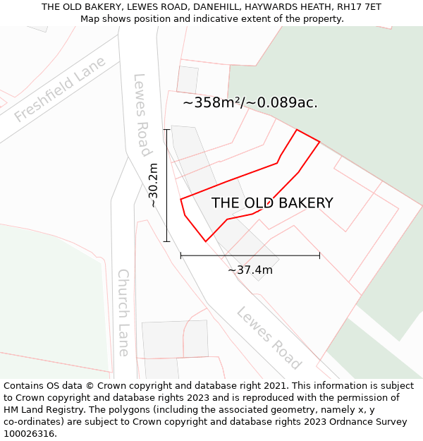 THE OLD BAKERY, LEWES ROAD, DANEHILL, HAYWARDS HEATH, RH17 7ET: Plot and title map