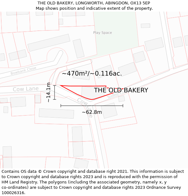 THE OLD BAKERY, LONGWORTH, ABINGDON, OX13 5EP: Plot and title map