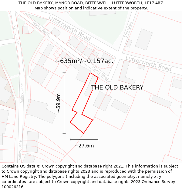 THE OLD BAKERY, MANOR ROAD, BITTESWELL, LUTTERWORTH, LE17 4RZ: Plot and title map