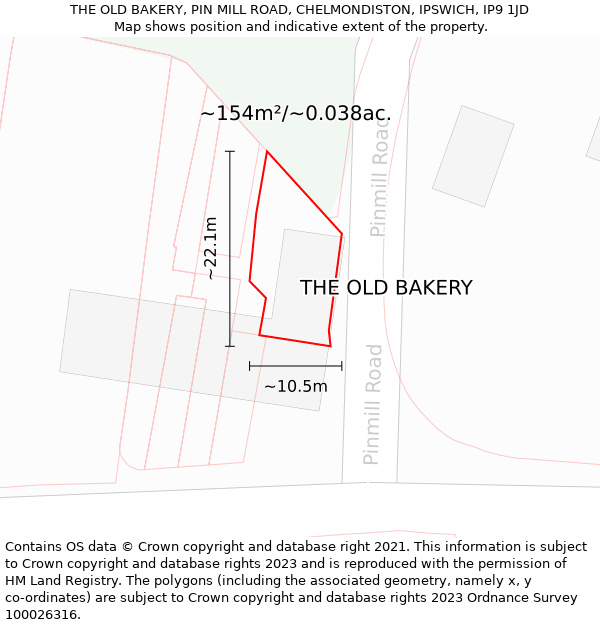 THE OLD BAKERY, PIN MILL ROAD, CHELMONDISTON, IPSWICH, IP9 1JD: Plot and title map