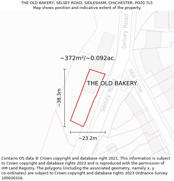 THE OLD BAKERY, SELSEY ROAD, SIDLESHAM, CHICHESTER, PO20 7LS: Plot and title map