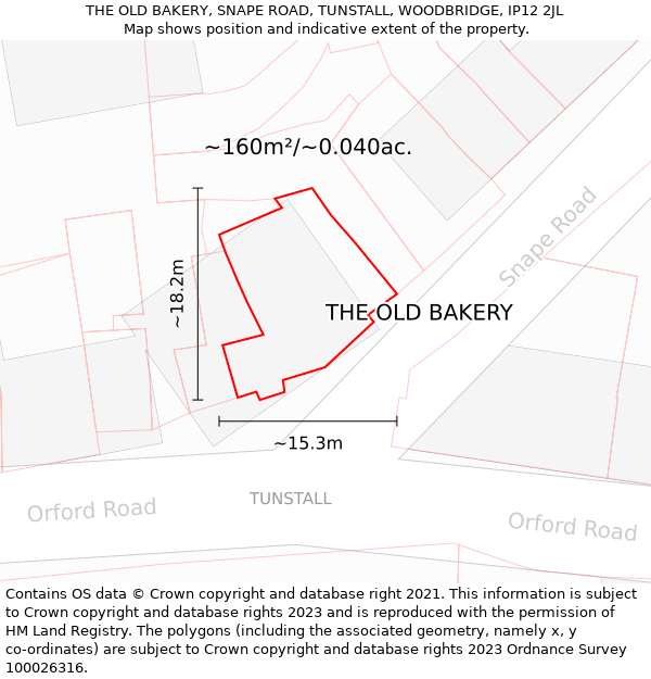 THE OLD BAKERY, SNAPE ROAD, TUNSTALL, WOODBRIDGE, IP12 2JL: Plot and title map