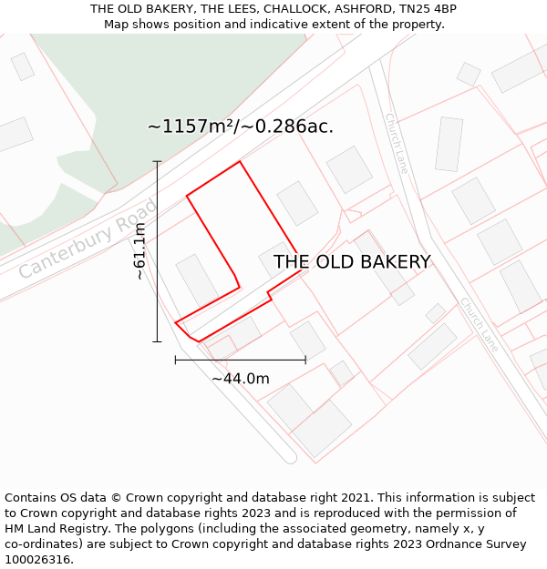 THE OLD BAKERY, THE LEES, CHALLOCK, ASHFORD, TN25 4BP: Plot and title map