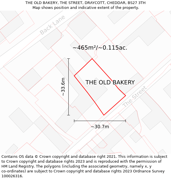 THE OLD BAKERY, THE STREET, DRAYCOTT, CHEDDAR, BS27 3TH: Plot and title map