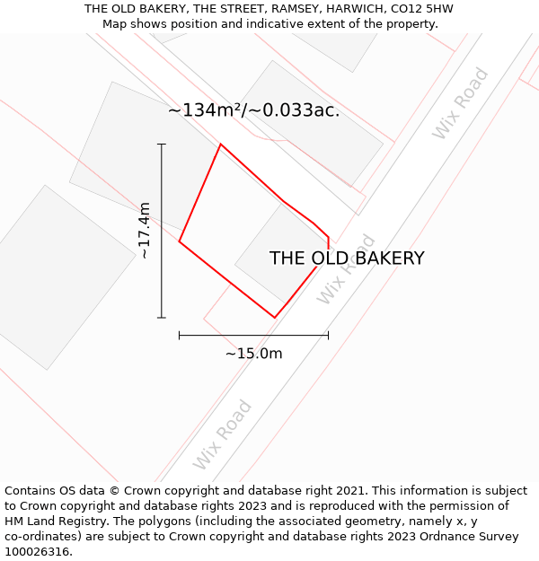 THE OLD BAKERY, THE STREET, RAMSEY, HARWICH, CO12 5HW: Plot and title map