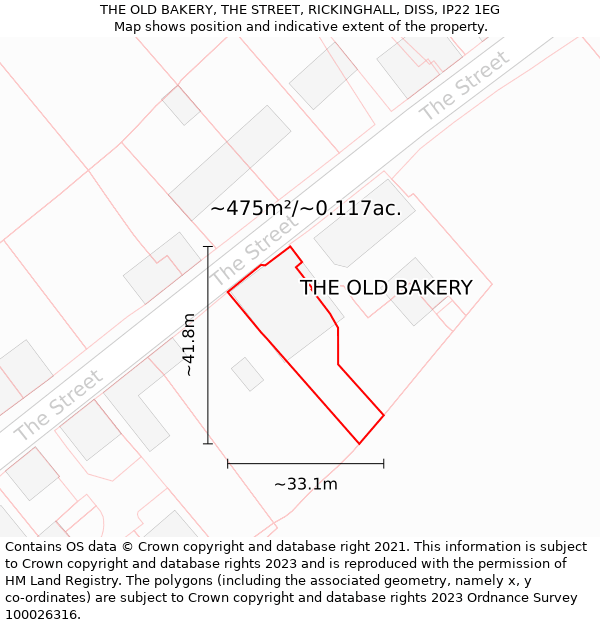 THE OLD BAKERY, THE STREET, RICKINGHALL, DISS, IP22 1EG: Plot and title map