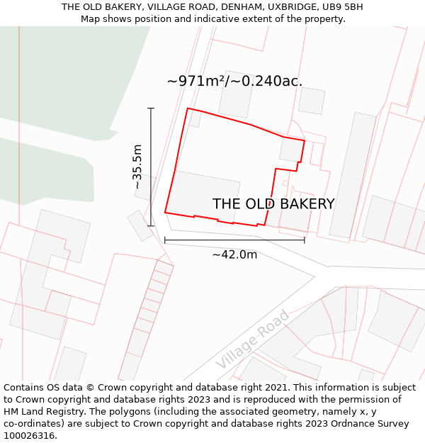 THE OLD BAKERY, VILLAGE ROAD, DENHAM, UXBRIDGE, UB9 5BH: Plot and title map