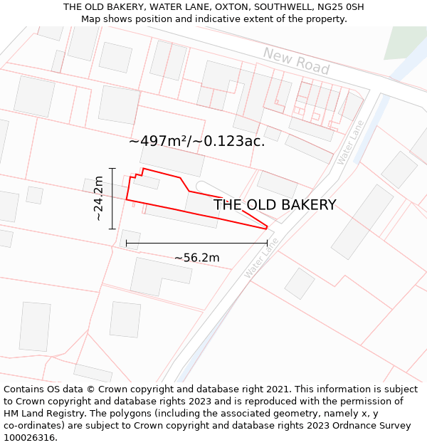 THE OLD BAKERY, WATER LANE, OXTON, SOUTHWELL, NG25 0SH: Plot and title map