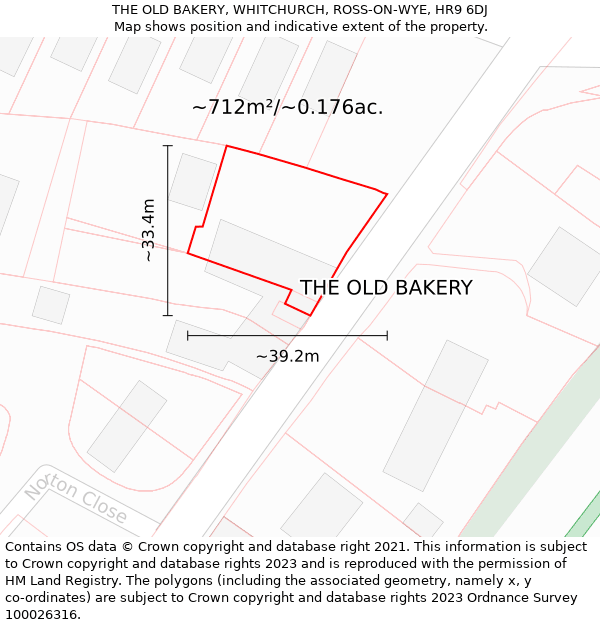 THE OLD BAKERY, WHITCHURCH, ROSS-ON-WYE, HR9 6DJ: Plot and title map