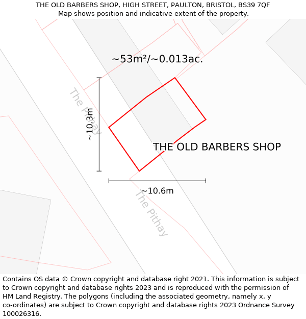 THE OLD BARBERS SHOP, HIGH STREET, PAULTON, BRISTOL, BS39 7QF: Plot and title map