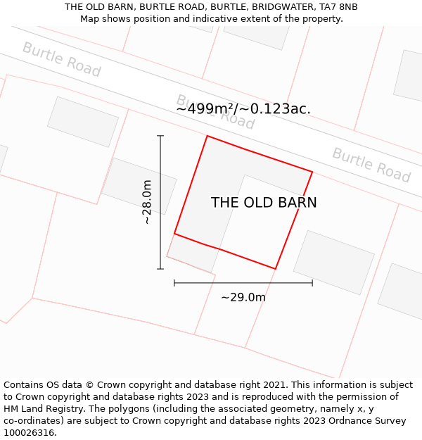 THE OLD BARN, BURTLE ROAD, BURTLE, BRIDGWATER, TA7 8NB: Plot and title map