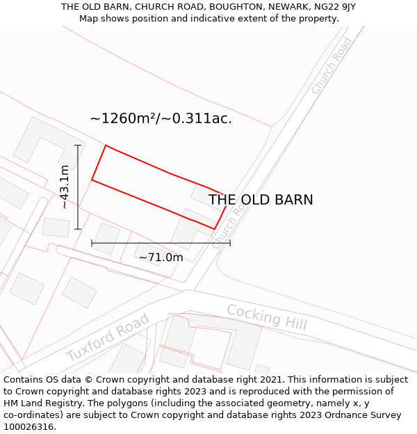 THE OLD BARN, CHURCH ROAD, BOUGHTON, NEWARK, NG22 9JY: Plot and title map