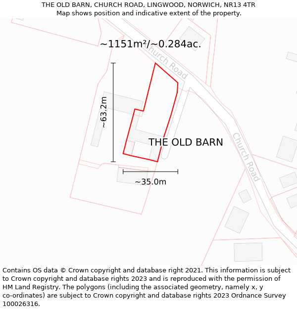 THE OLD BARN, CHURCH ROAD, LINGWOOD, NORWICH, NR13 4TR: Plot and title map